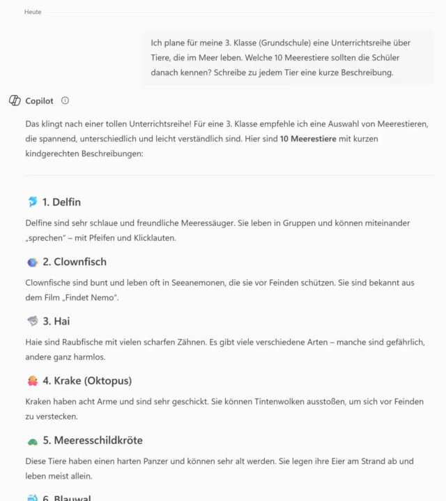 Antwort von Microsoft Copilot als Liste