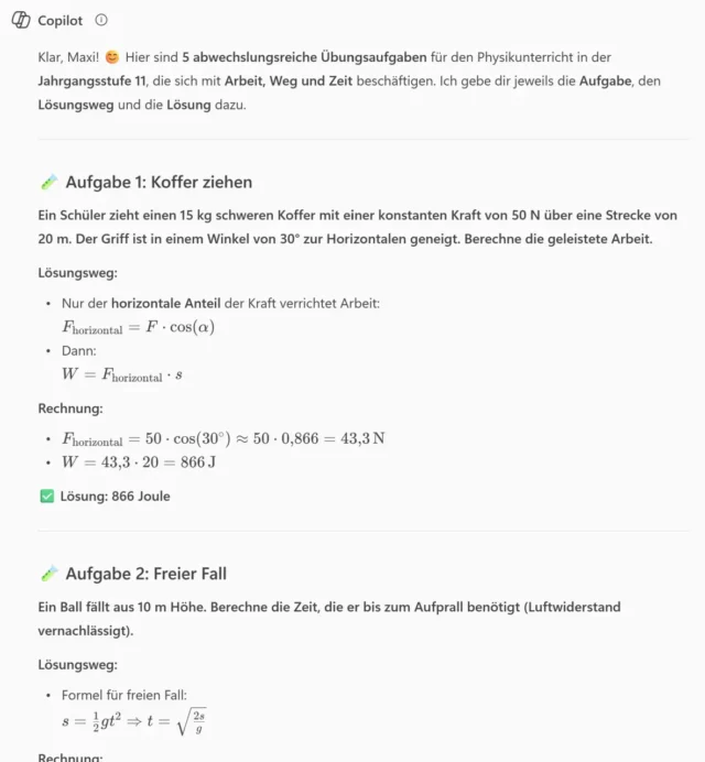 Physik-Aufgaben erstellen mit Copilot