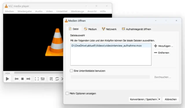 Medien öffnen im VLC media player