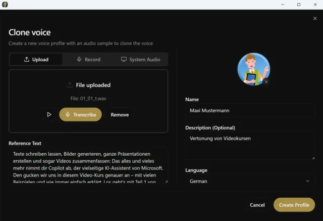 Stimme klonen in Voicebox