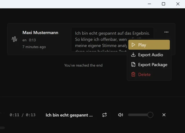KI-generierte Audiodatei abspielen