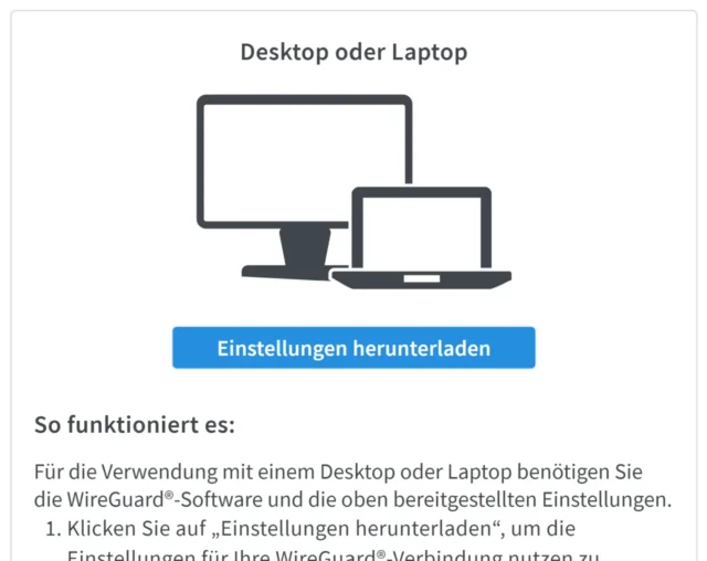 Einstellungen für WireGuard-Verbindung herunterladen