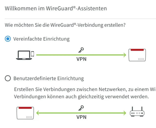 Vereinfachte Einrichtung per WireGuard-Assistent