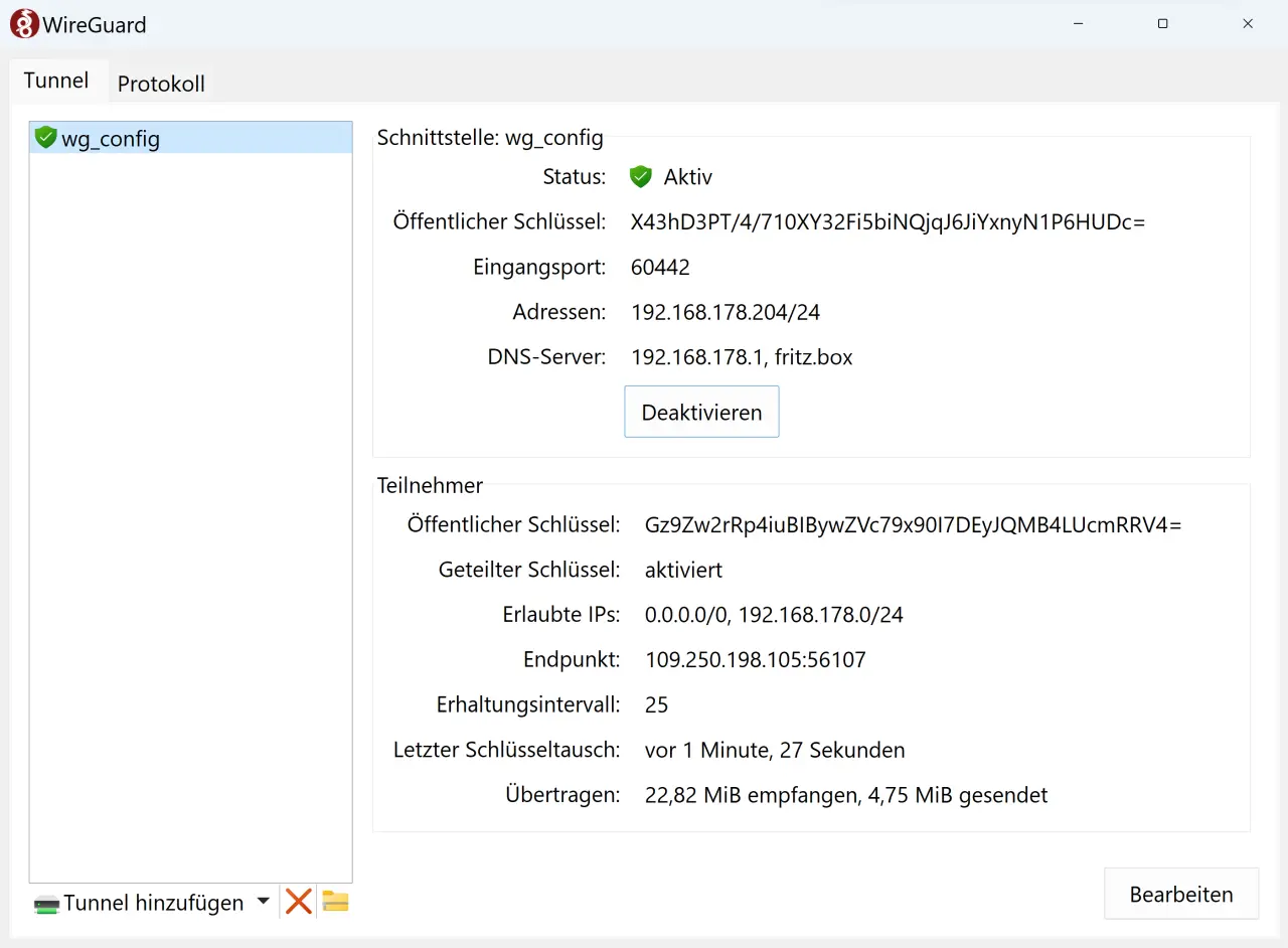 aktive VPN-Verbindung mit WireGuard