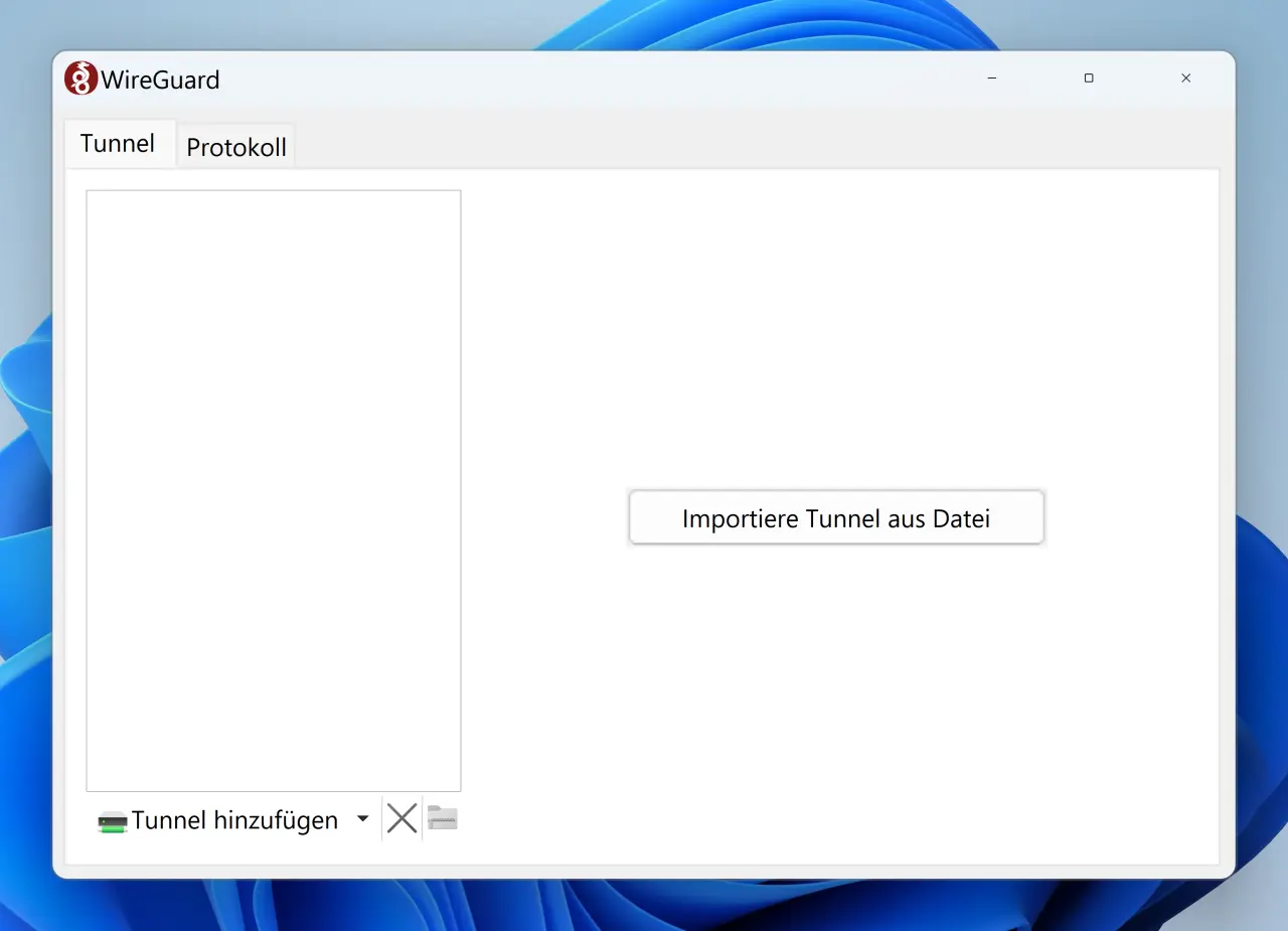 WireGuard für Windows: Programmfenster auf dem Desktop