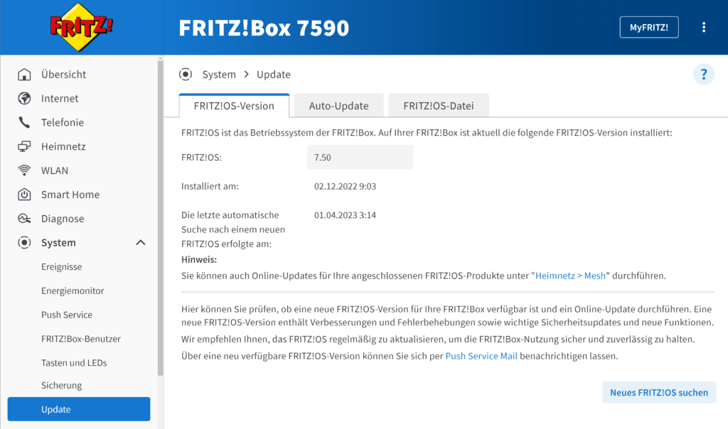 Firmware-Version für FRITZ!Box prüfen