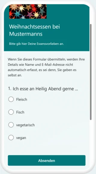 Umfrage zum Weihnachtsessen mit Microsoft Forms