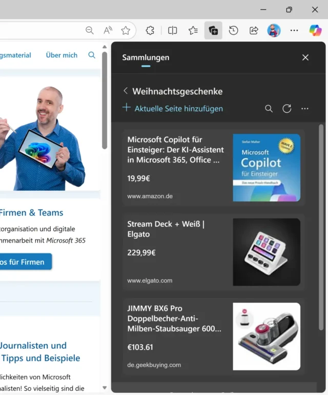 Sammlung für Weihnachtsgeschenke in Microsoft Edge