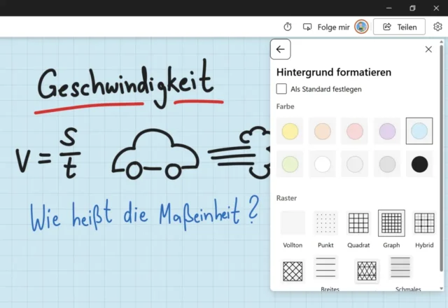 Hintergrund von Whiteboard formatieren