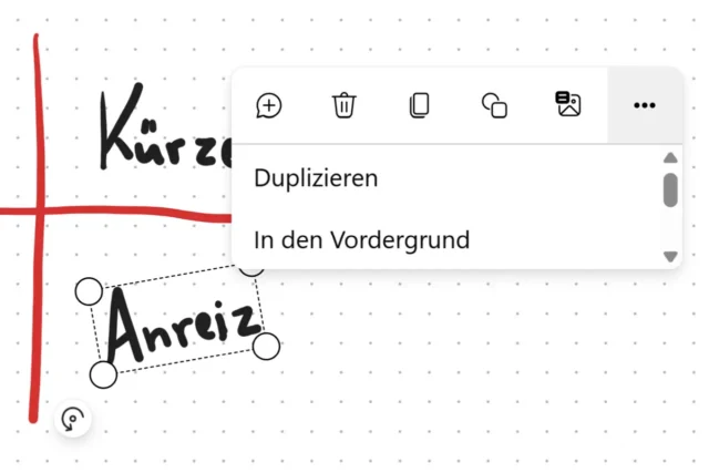 markierte Notiz mit Kontextmenü