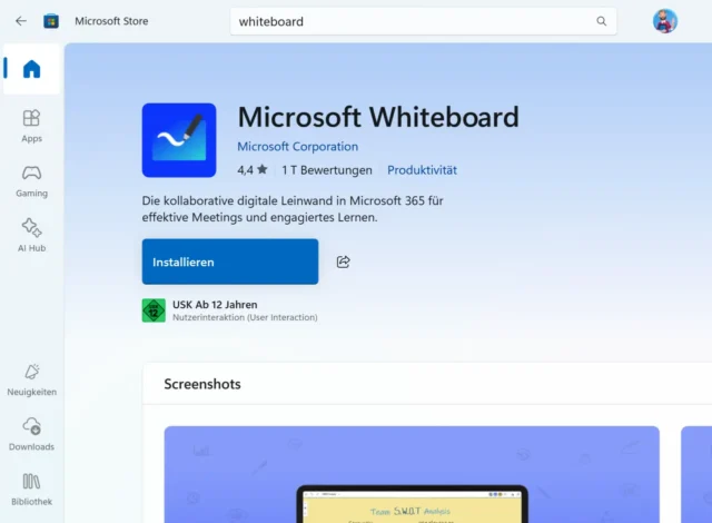 Microsoft Whiteboard per Microsoft Store installieren