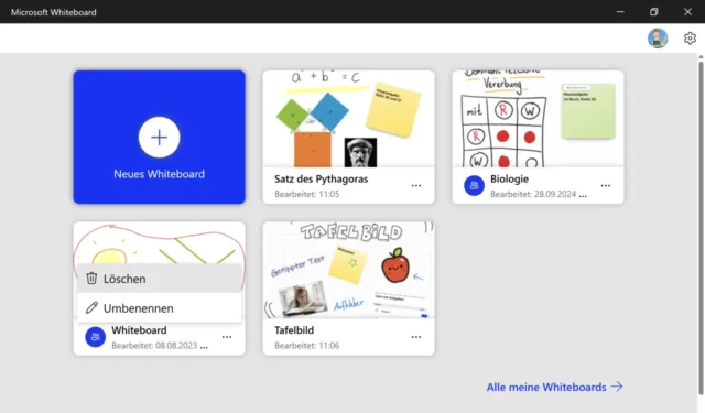 Startseite von Microsoft Whiteboard