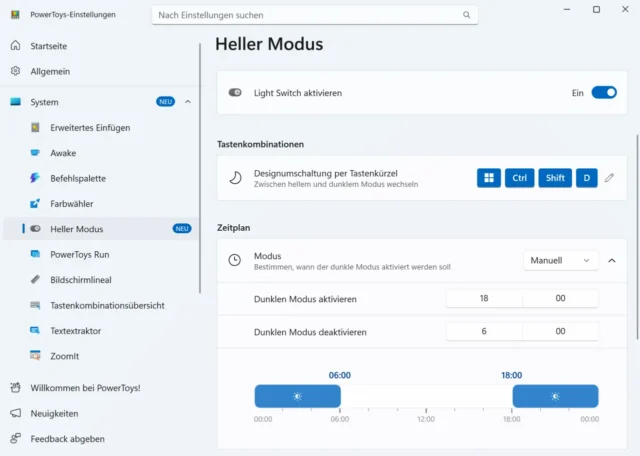 Optionen für Light Switch (Heller Modus)