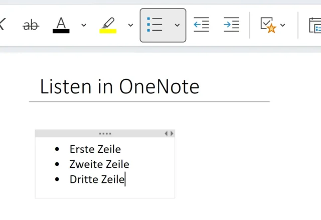 Aufzählung in OneNote