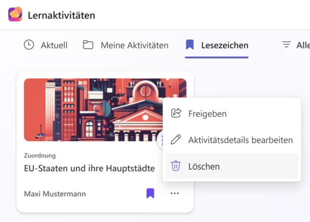 Lesezeichen für Lernaktivität