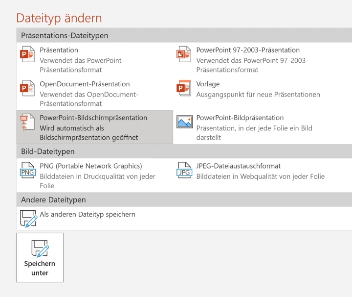 Speichern als PowerPoint-Bildschirmpräsentation