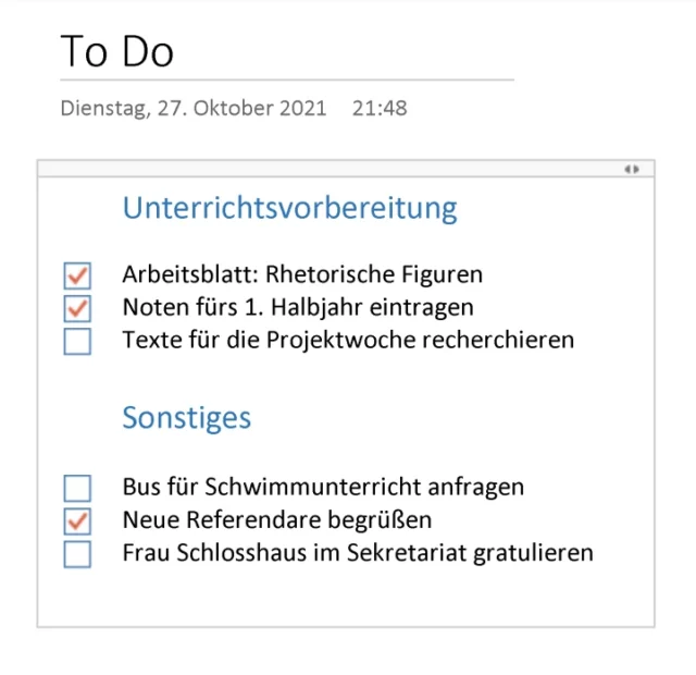 Aufgabenliste in OneNote