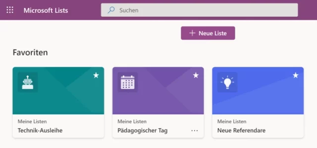 Startseite von Microsoft Lists