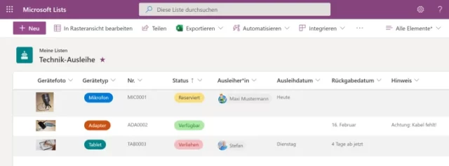 Liste mit Elementen in Microsoft Lists