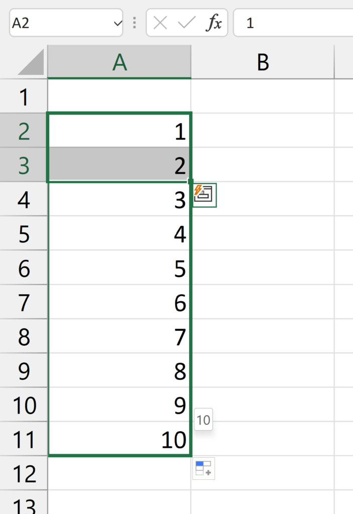 vervollständigte Spalte in Excel