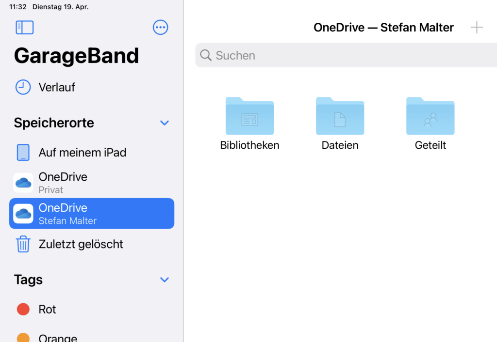 OneDrive als Speicherort auf dem iPad