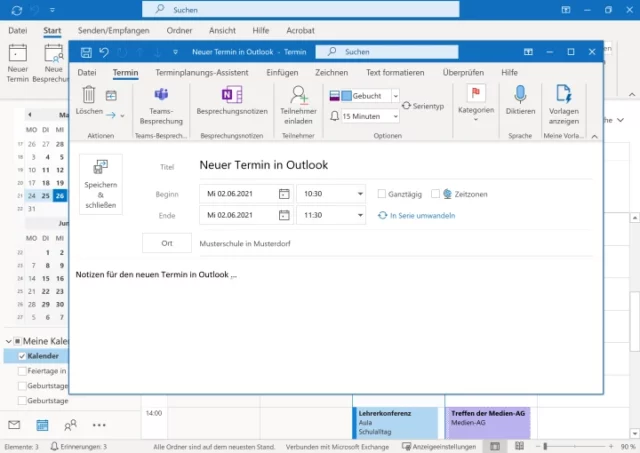 Neuer Termin in Outlook