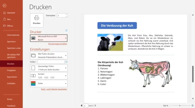 Arbeitsblatt in PowerPoint ausdrucken