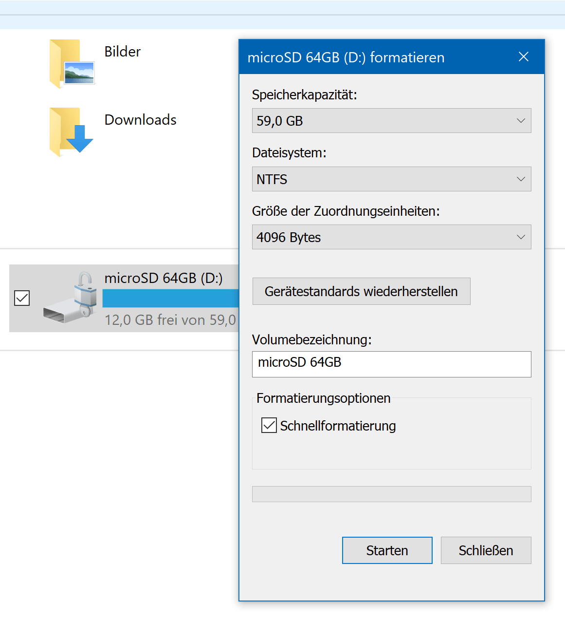 SD-Karte formatieren im Windows Explorer