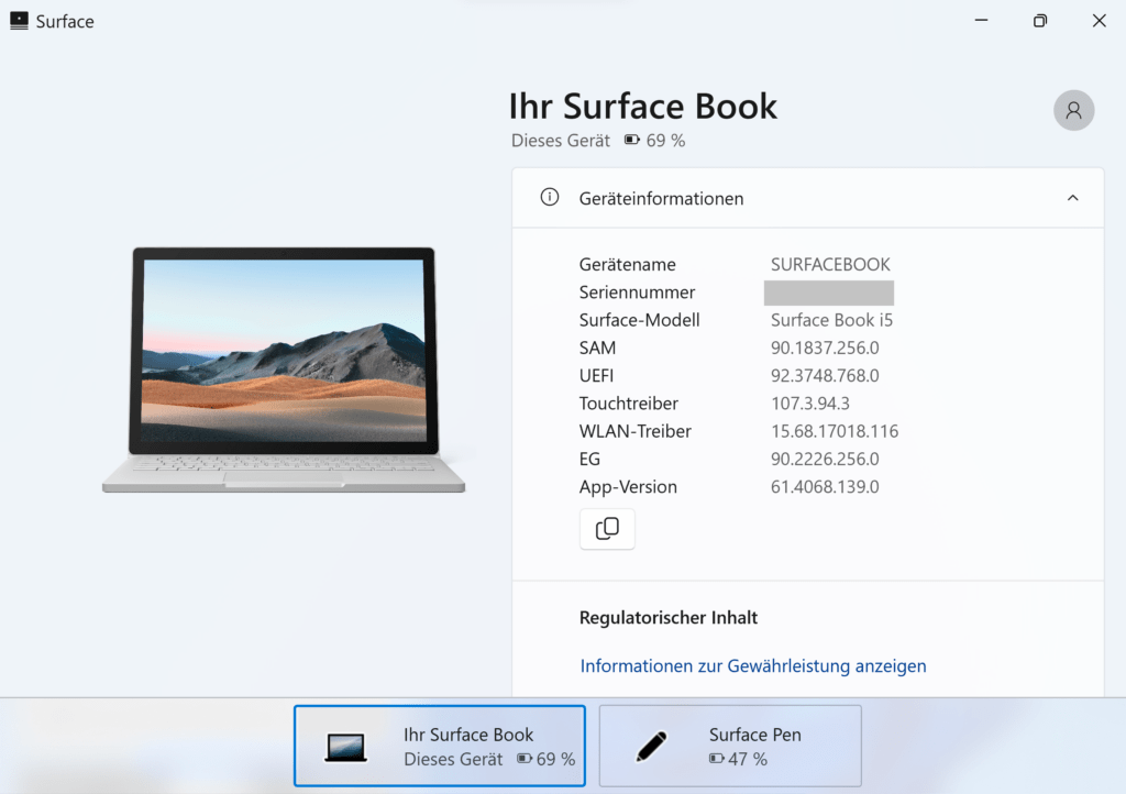 Infos in der Surface-App für Windows