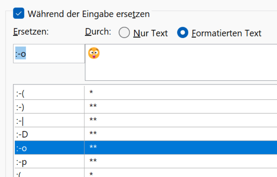 AutoKorrektur-Optionen für Emojis