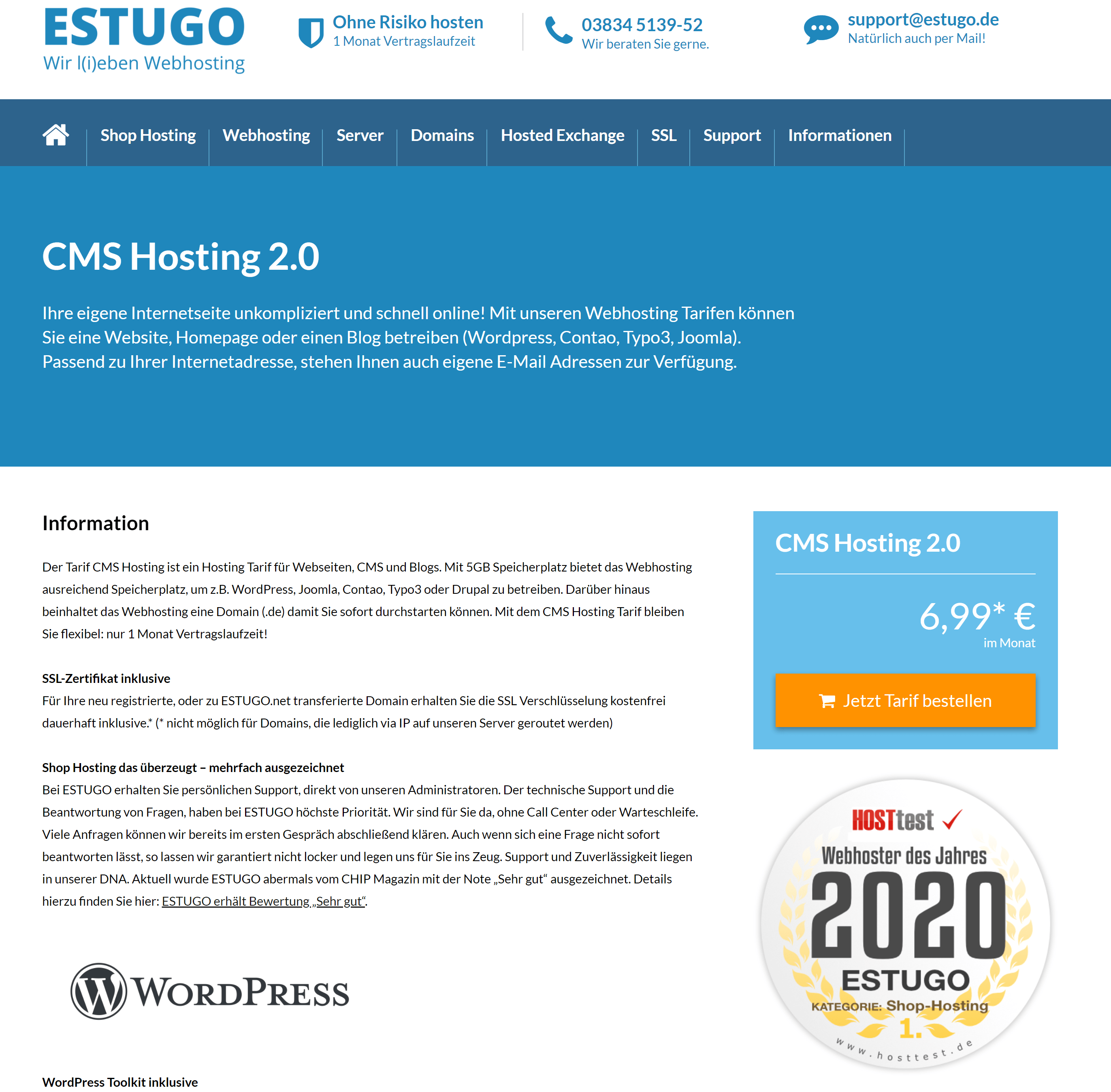 WordPress-Hosting bei ESTUGO