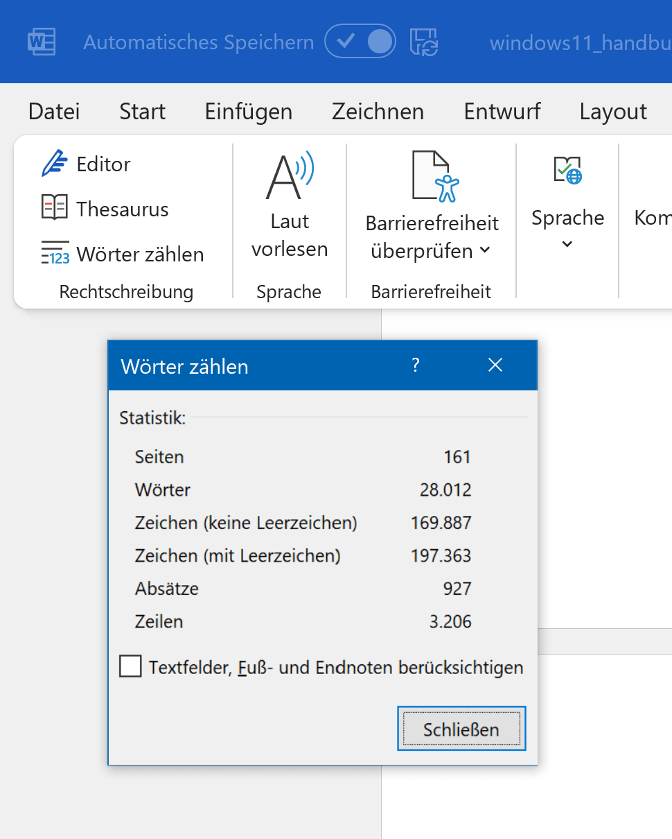 Wörter zählen in Word (Desktop-Version)