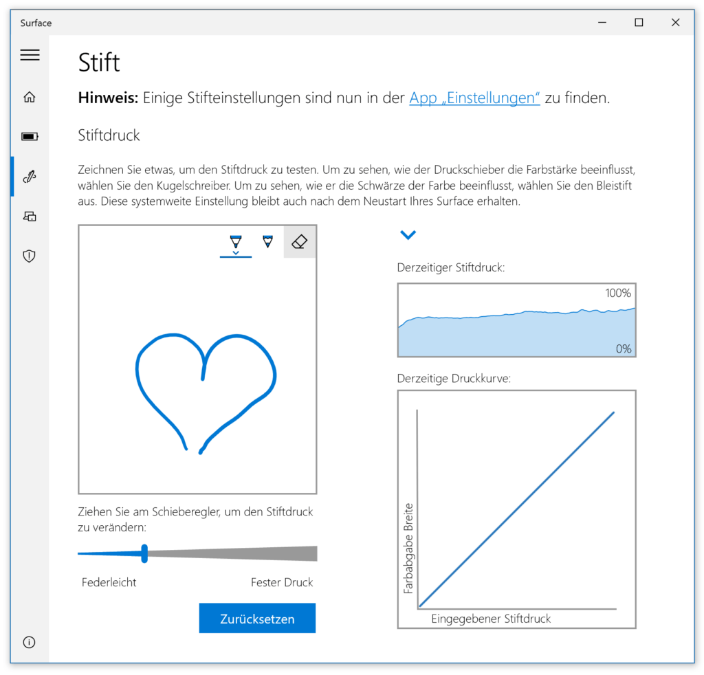 Stiftdruck in der Surface-App für Windows 10 einstellen