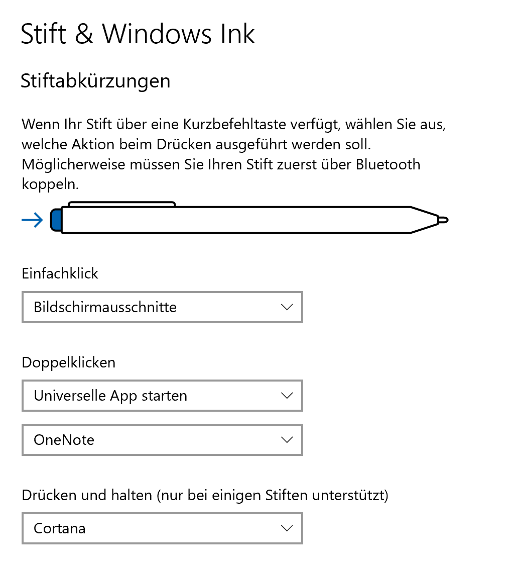 Stiftabkürzungen in Windows 10 festlegen